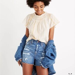 Madewell | Smocked Mockneck Top in Stripe